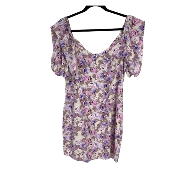 SHEIN VCAY Floral Print Twist Sweetheart Neck Puff Sleeve Bodycon Dress - Picture 4 of 9
